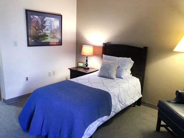 bed view of a private room at an assisted living facility